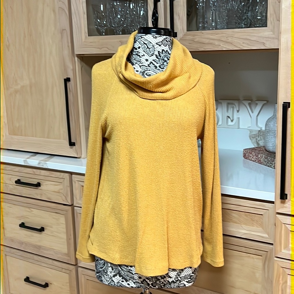 Maeve by Anthropologie cowl neck sweater; mustard yellow; medium